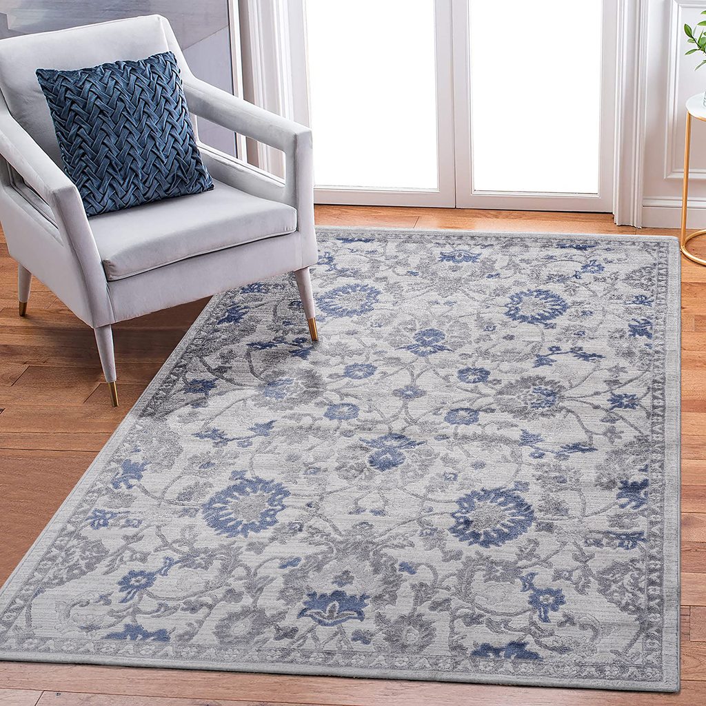 Leoglint 5X7 Blue/Silver/Oriental Non-Shedding Living Room Bedroom Dining Home Office Stylish and Stain Resistant Area Rug