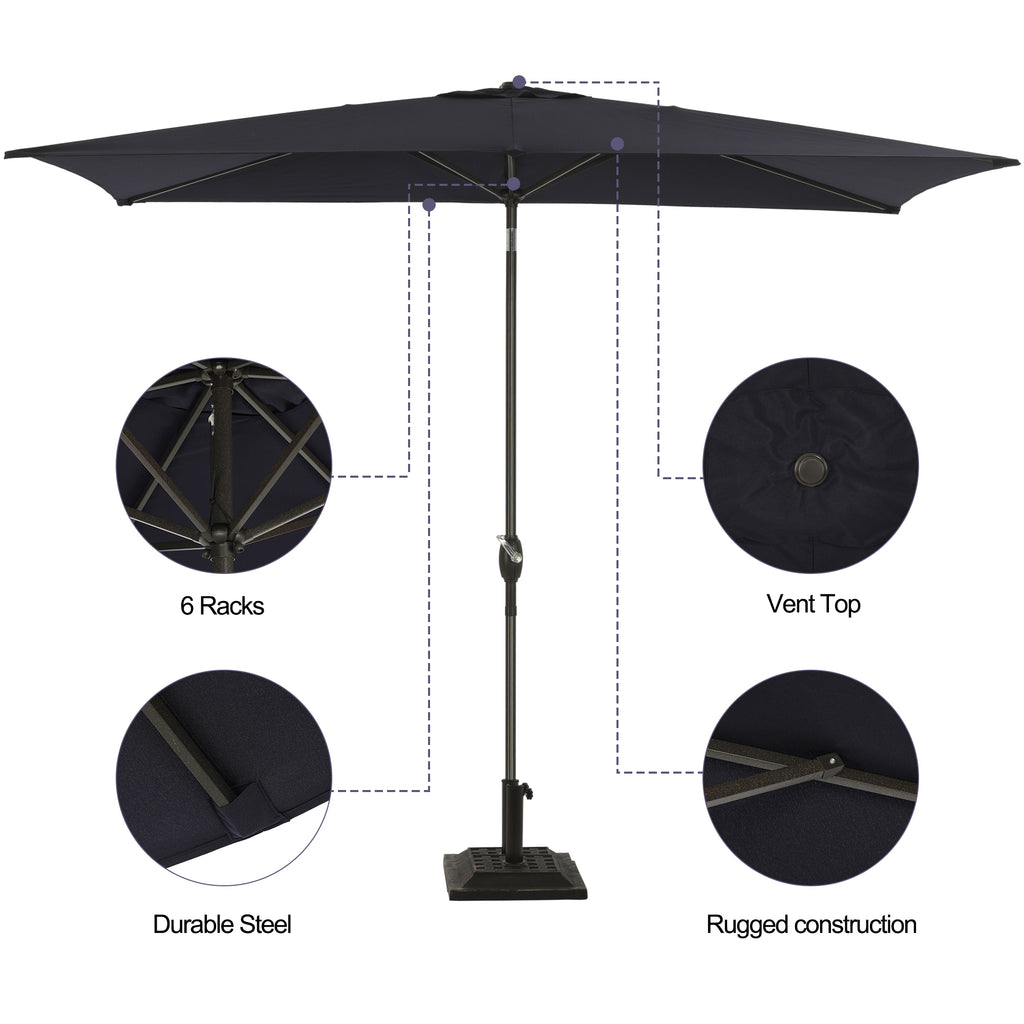 Leoglint 6.5ft * 10ft Rectangular Patio Outdoor Umbrella with Push Button Tilt & Crank, Outdoor Table Market Umbrella with Aluminum Pole - Black