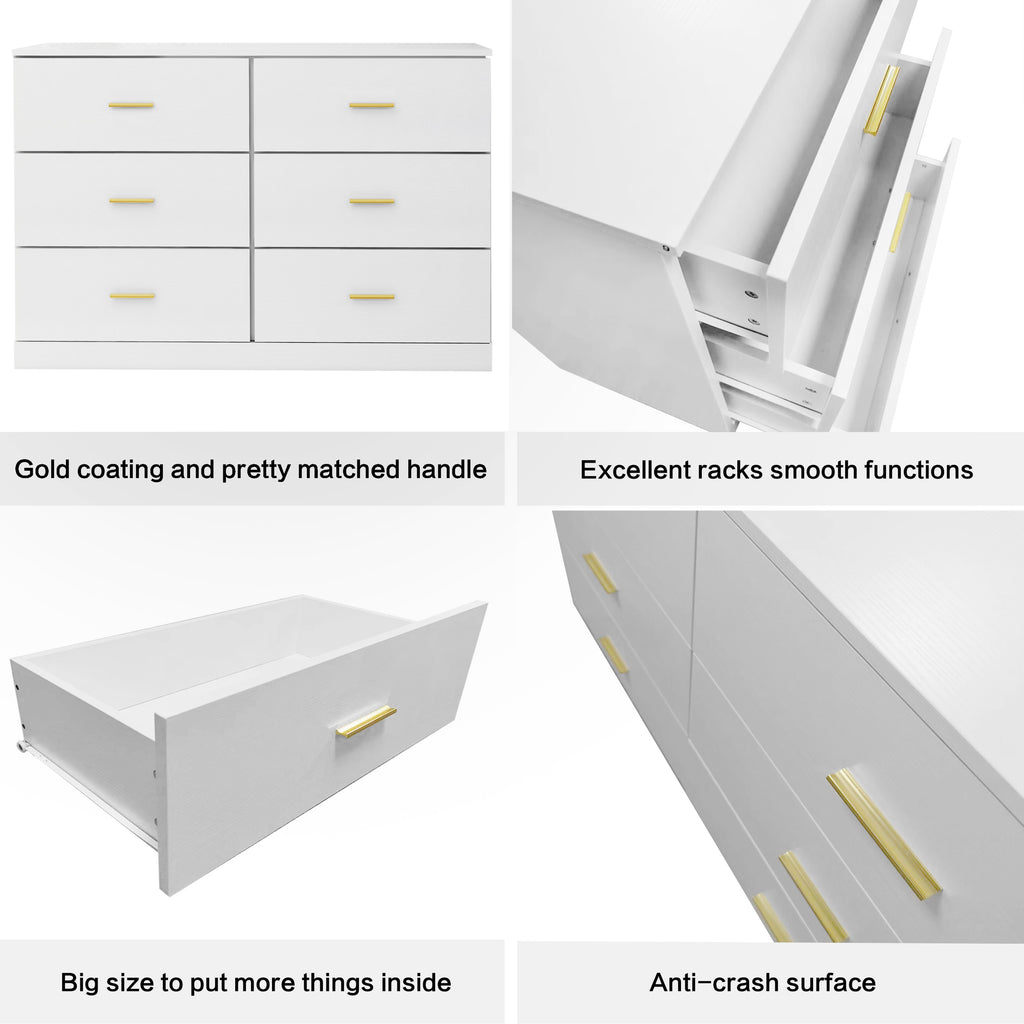 Leoglint Modern White 6-Drawer Dresser,Drawer Chest for Bedroom - Ample Storage Wide Chest of Drawers, Sturdy & Safe