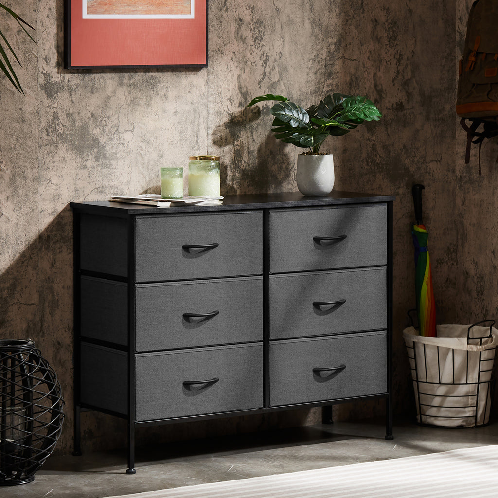 Leoglint Sweetcrispy Drawer Chest Dresser for Bedroom 6 Drawers Wide Fabric Storage Units Chest of Drawers for Bedroom with Metal Frame and Wooden Top for TV