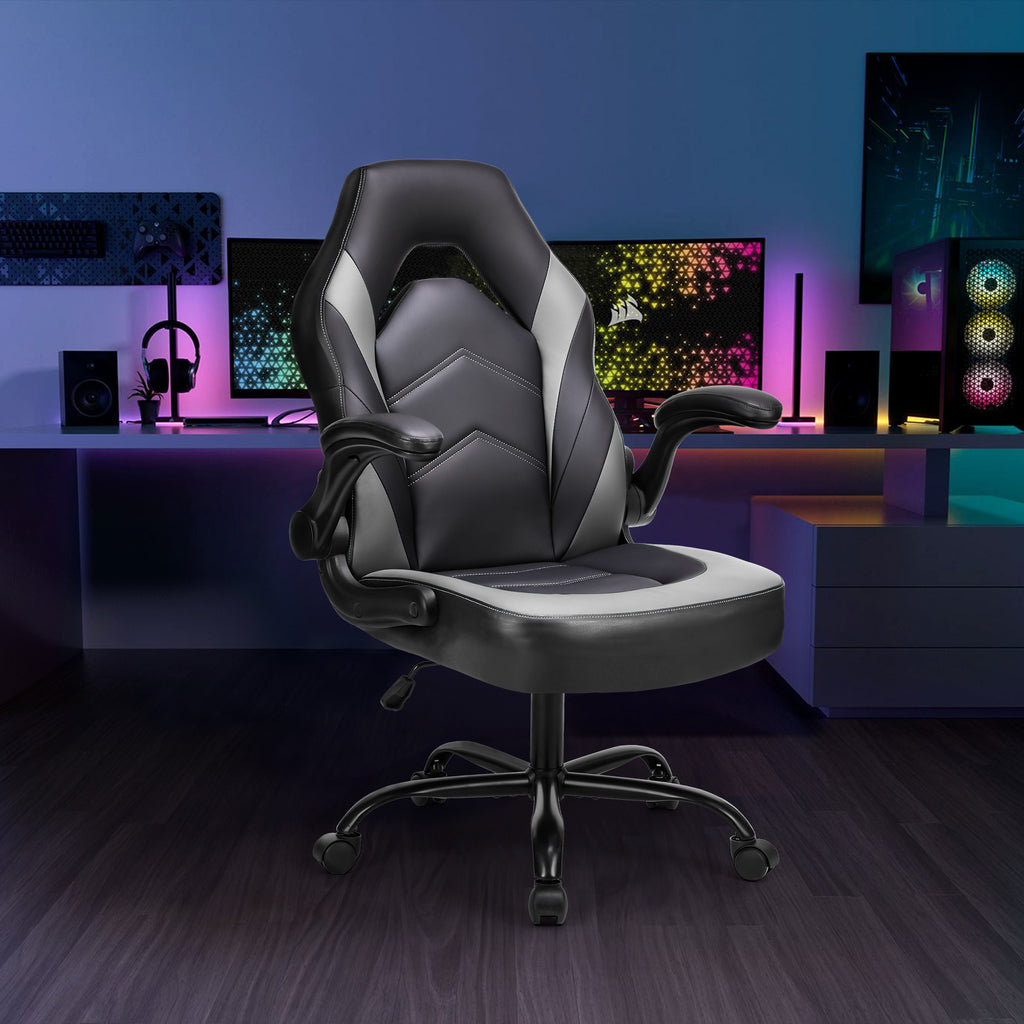 Leoglint Sweetcrispy Gaming Chair - PU Leather Computer Chair Ergonomic Office Chair with Lumbar Support, Height Adjustable Rolling Desk Chairs with Flip-up Armrests