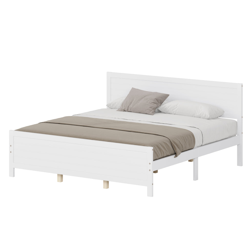 Leoglint Wood Platform Bed Frame with Headboard, Mattress Foundation with Wood Slat Support, No Box Spring Needed, King Size, White