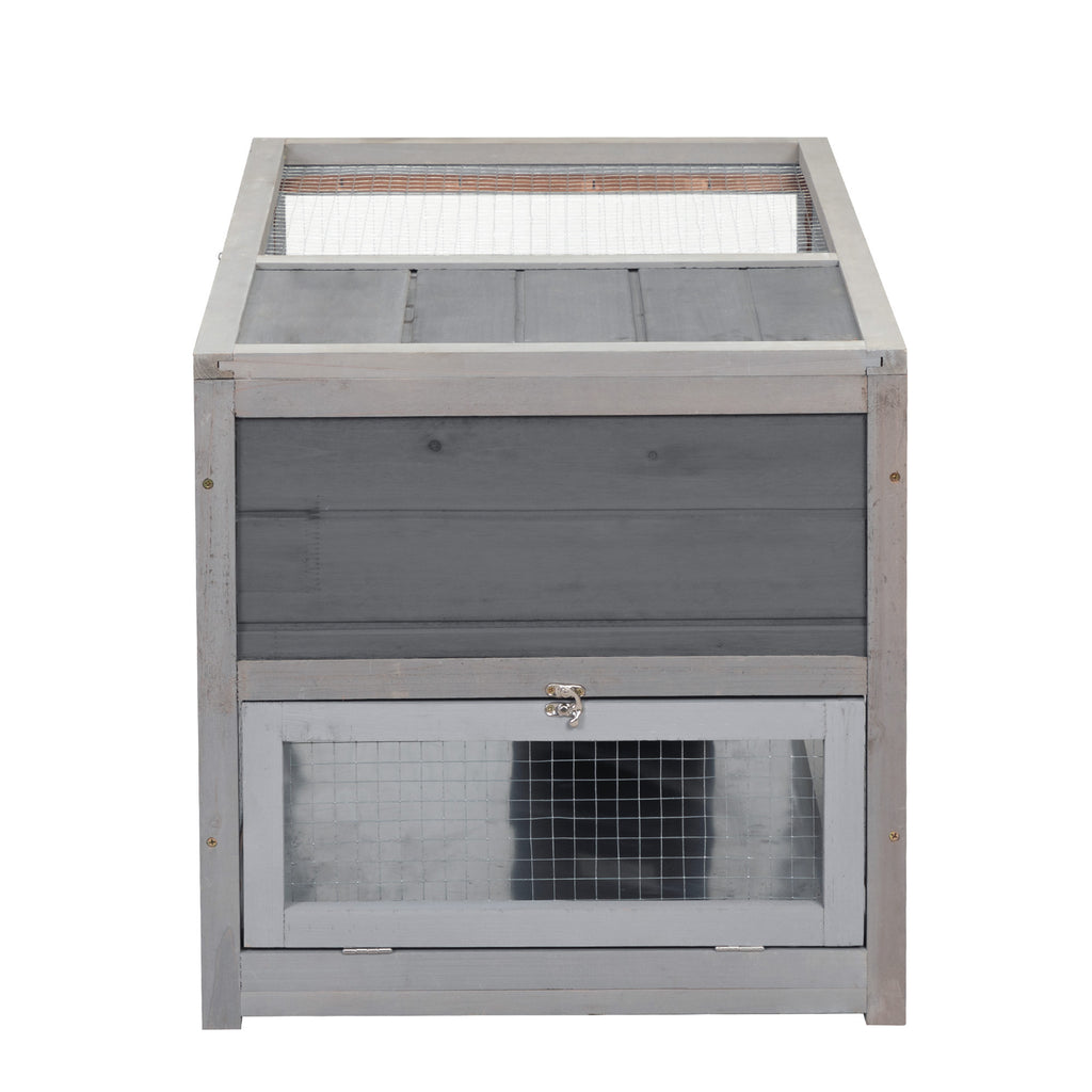 Leoglint 2-story Wooden Rabbit Cage, Bunny Hutch with Ladder, Openable Roof and Removable Tray, Gray