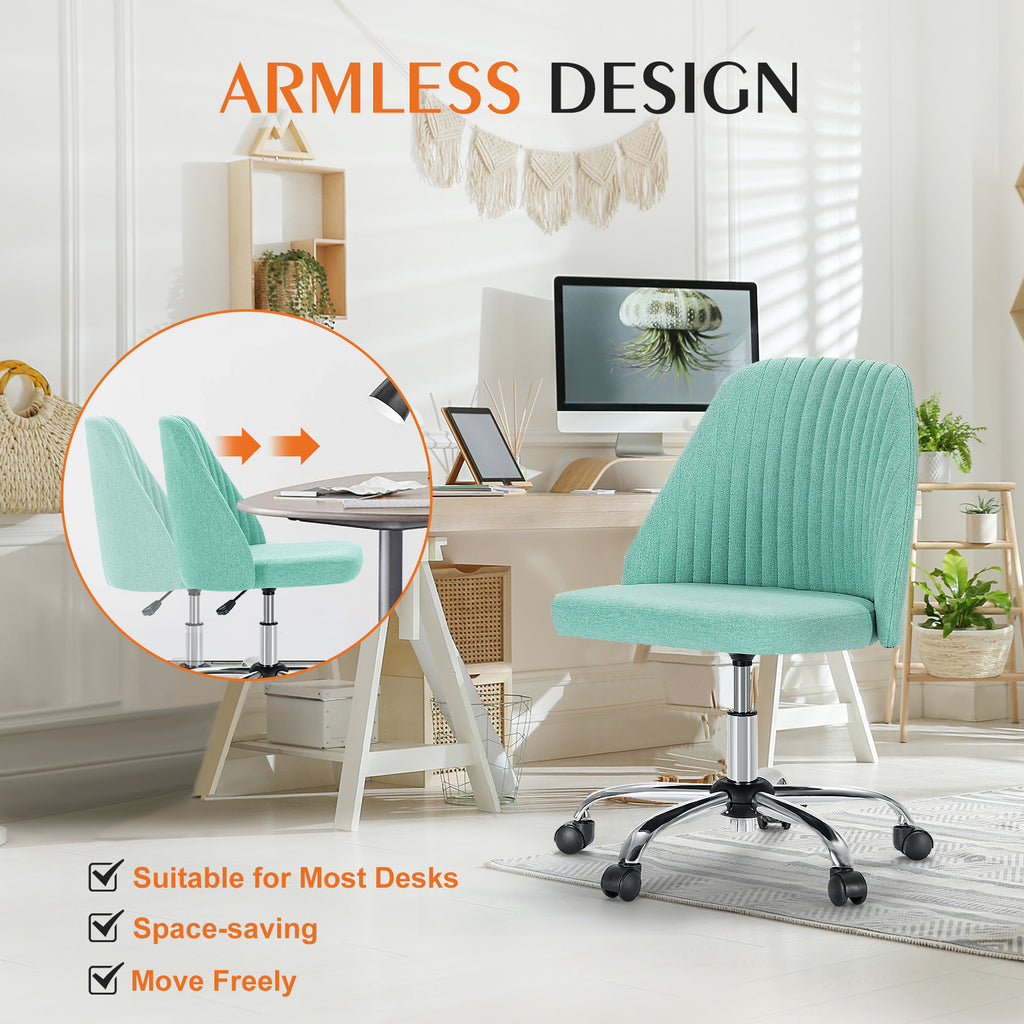 Leoglint Sweetcrispy Armless Home Office Chair with Wheels Adjustable Swivel Task Computer Vanity Chair for Small Spaces