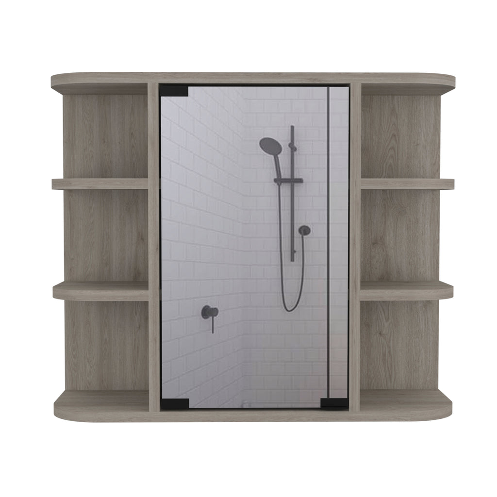 Leoglint Milan Medicine Cabinet, Six External Shelves Mirror, Three Internal Shelves -Light Gray