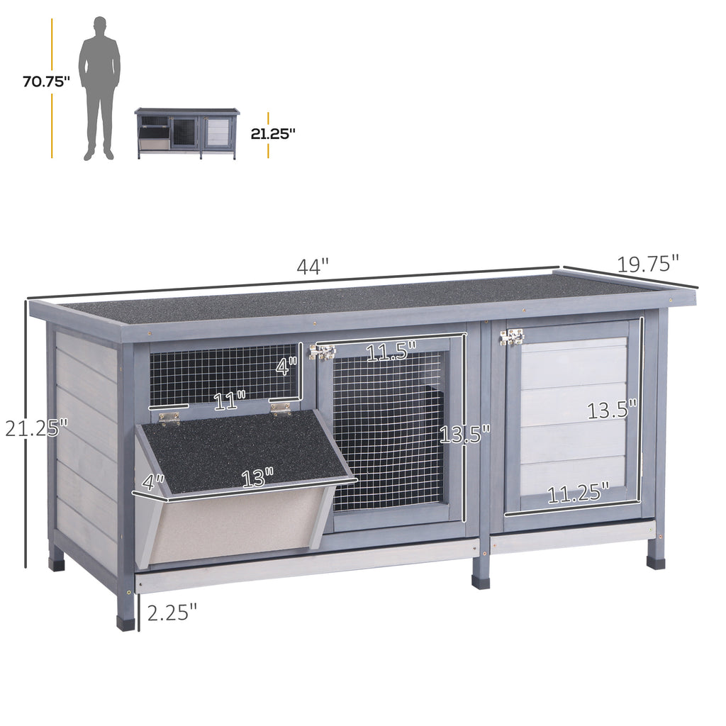 Leoglint Wooden Rabbit Hutch Bunny Hutch Cage Guinea Pig with Waterproof Roof, No Leak Tray and Feeding Trough, Indoor/Outdoor, Gray