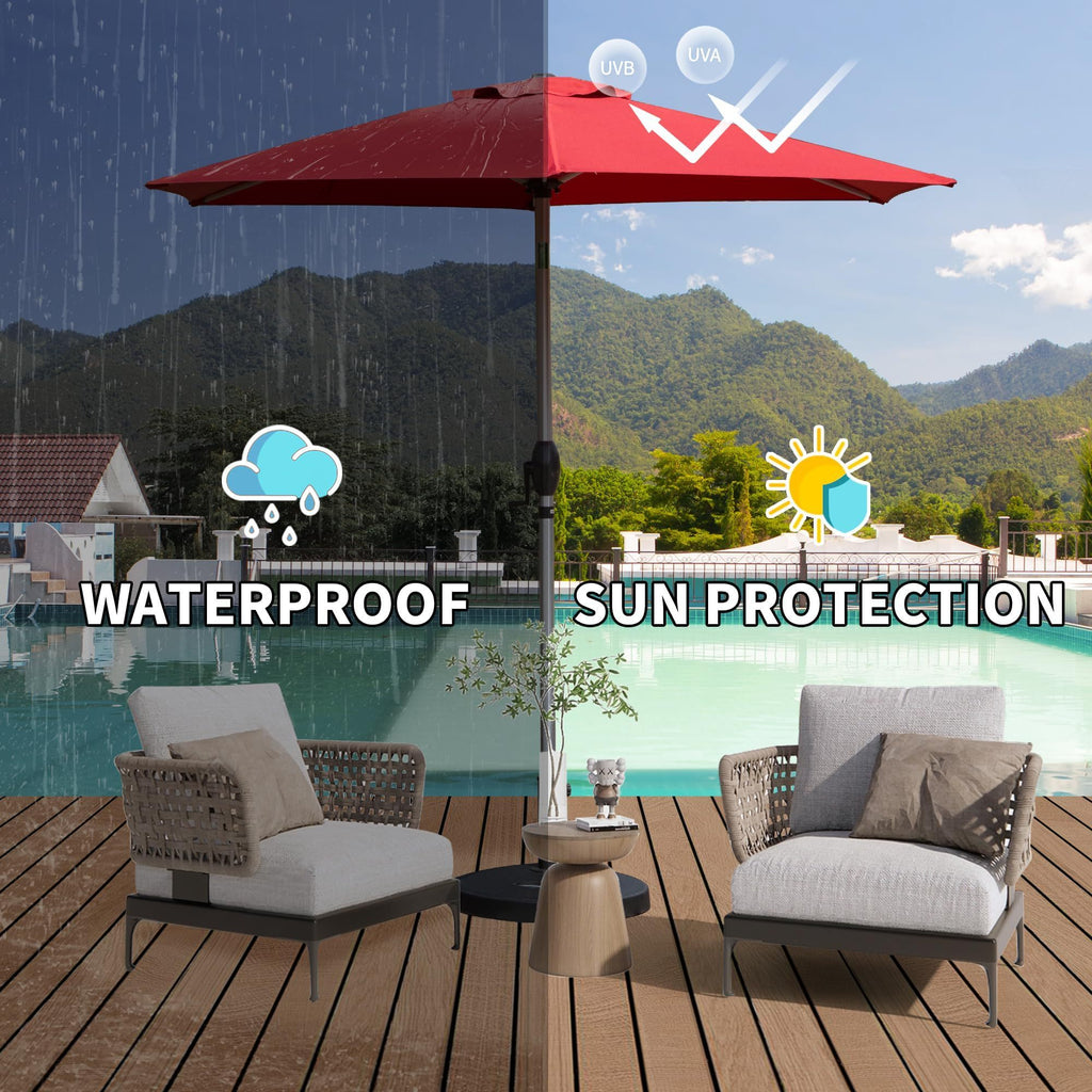 Leoglint 7.5FT Patio Umbrella, Outdoor Umbrella with Push Button Tilt and Crank, UV Protection Waterproof Market Sun Umbrella with 8 Sturdy Ribs for Garden, Deck, Backyard, Pool (Brick red)