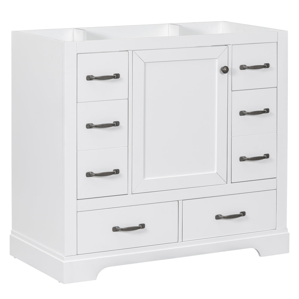 Leoglint 36" Bathroom Vanity without Sink, Cabinet Base Only, Six Drawers, Multi-Functional Drawer Divider, Adjustable Shelf, White