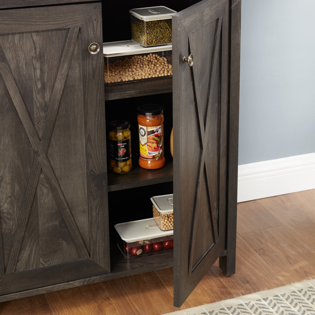 Leoglint Sideboard Coffee Bar Cabinet Kitchen Cabinet with Microwave Stand Metal Frame Side Home Source Bar Cabinet Cabinet and Hollow out Barn Design Wood Cabinet L26.77''*W15.75''*H67.32'' Charcoal Gray