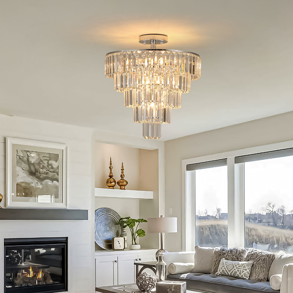 Leoglint Pendant Large crystal chandelier in white chrome color, modern style chandelier, dining room, living room, bedroom