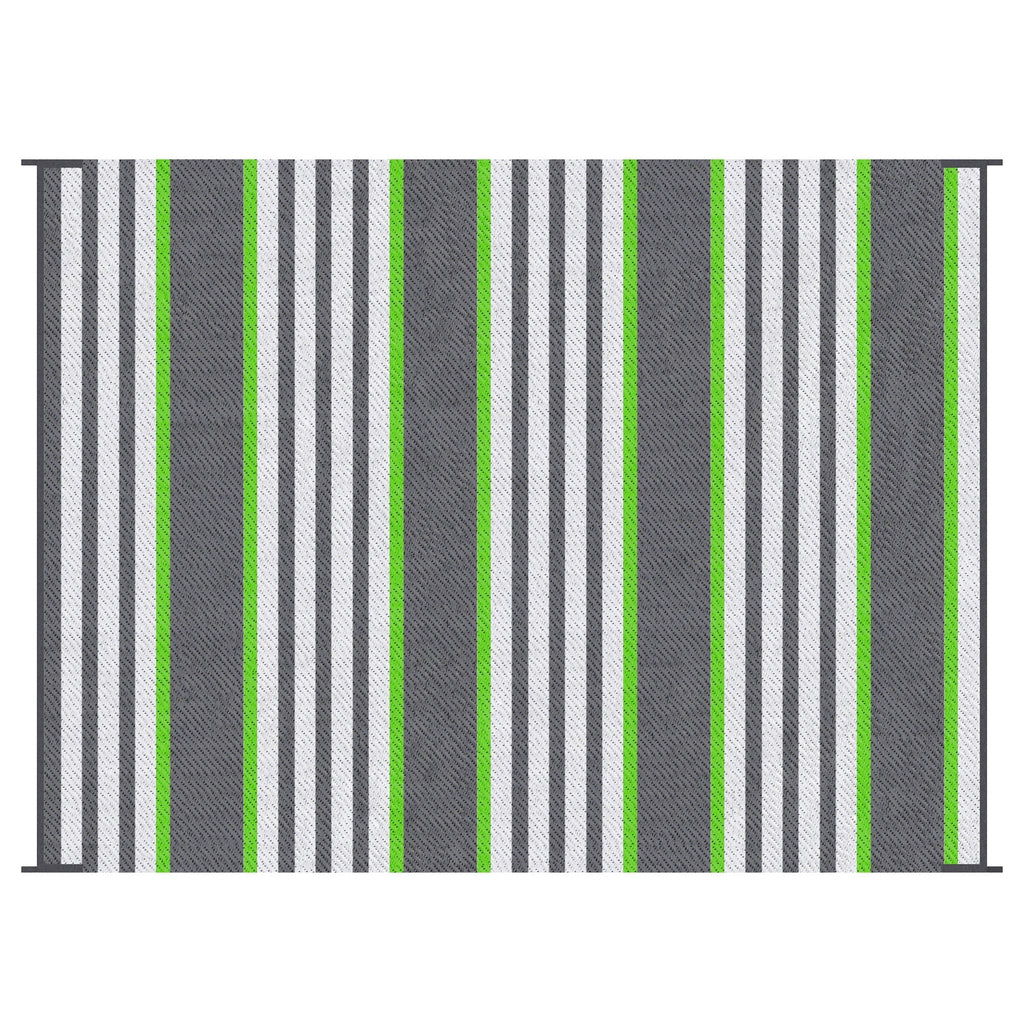 Leoglint Reversible Outdoor Rug Carpet, 9' x 12' Waterproof Plastic Straw Rug, Portable RV Camping Rugs with Carry Bag, Large Floor Mat for Backyard, Deck, Picnic, Beach, Green & Gray Striped