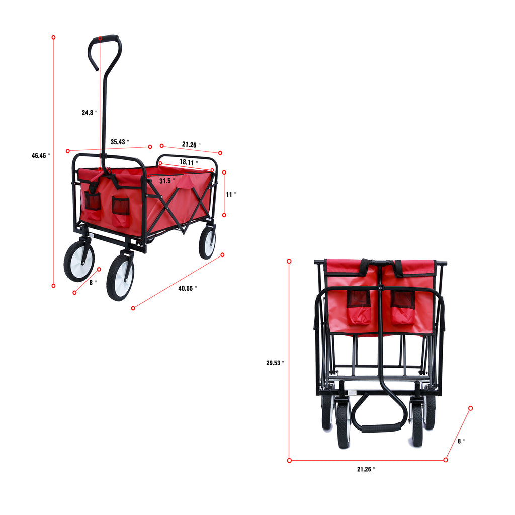 Leoglint Garden cart Folding Wagon Garden Shopping Beach Cart (Red)