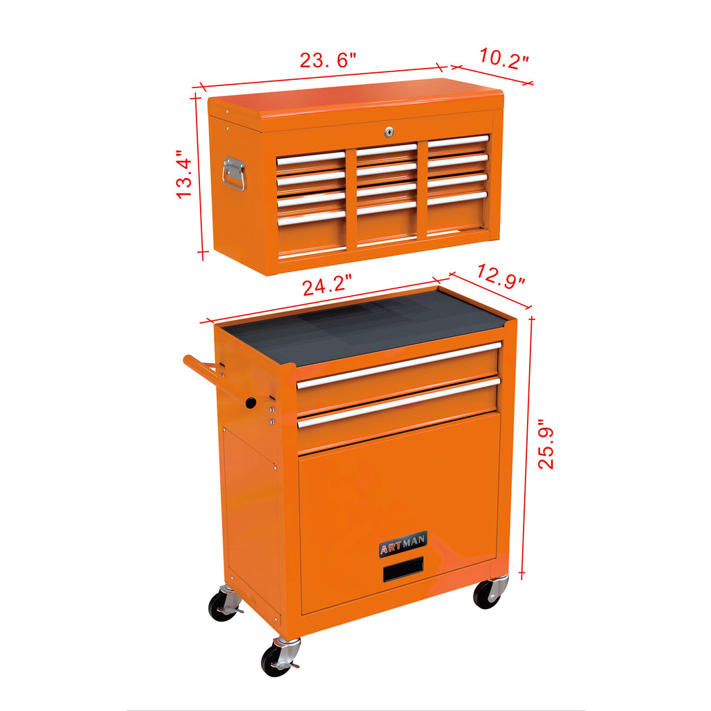 Leoglint High Capacity Rolling Tool Chest with Wheels and Drawers, 8-Drawer Tool Storage Cabinet--ORANGE