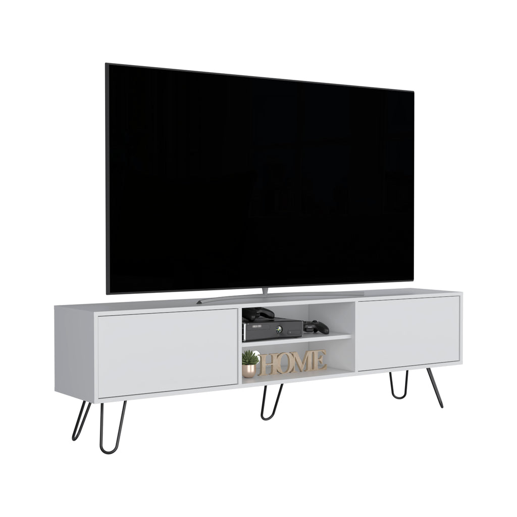 Leoglint Waco TV Stand, Hairpin Stand with Spacious Storage and Cable Management Holes, White