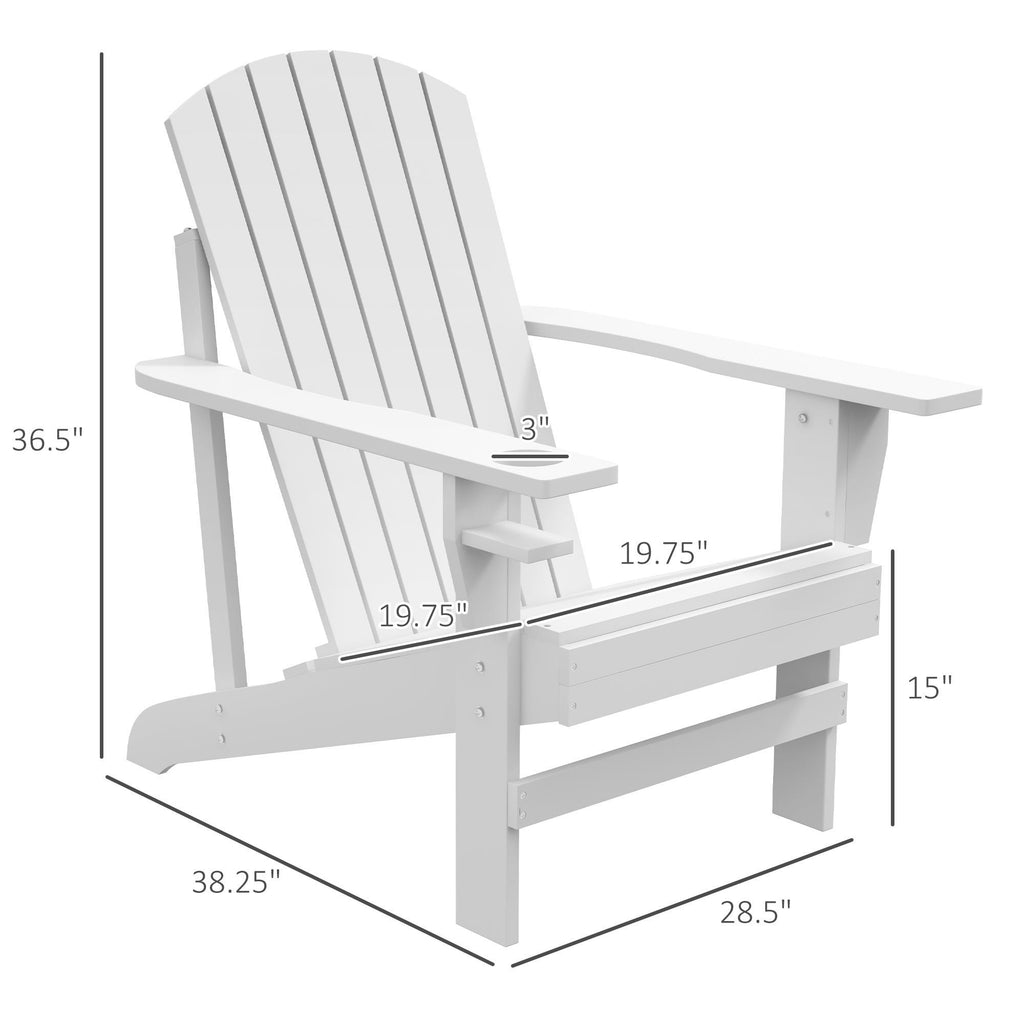 Leoglint Wooden Adirondack Outdoor Chair, Outdoor Patio Lawn Chair with Cup Holder, Weather Resistant Lawn Furniture, Classic Lounge for Deck, Garden, Backyard, Fire Pit, White