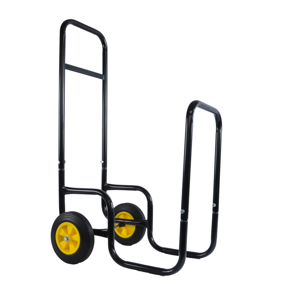 Leoglint Firewood Log Cart Carrier - Outdoor or Indoor Black Steel Wood Rack Storage Mover - Rolling Wheeled Metal Dolly Hauler - Wood Moving Equipment