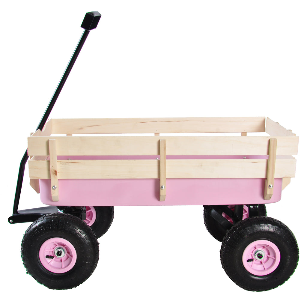 Leoglint Outdoor Wagon All Terrain Pulling w/Wood Railing Air Tires Garden Cart