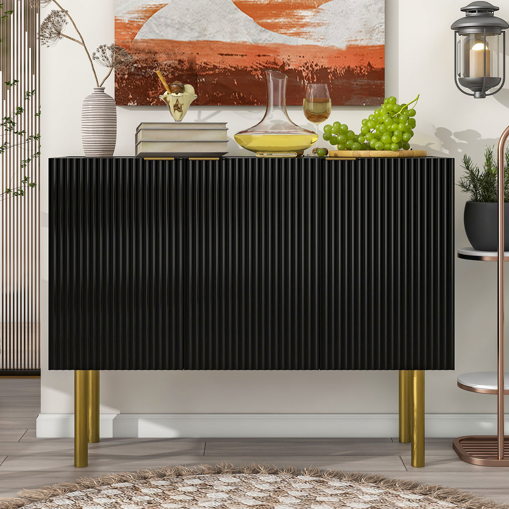 Leoglint TREXM Modern Simple & Luxury Style Sideboard Particle Board & MDF Board Cabinet with Gold Metal Legs & Handles, Adjustable Shelves for Living Room, Dining Room (Black)