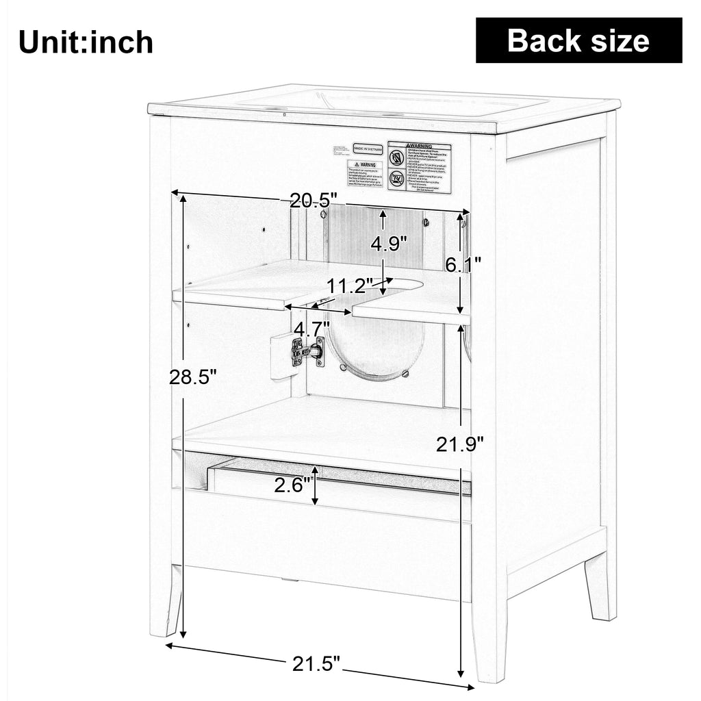 Leoglint 24" Bathroom Vanity with Sink, Bathroom Vanity Cabinet with One Drawer and Doors, Adjustable Shelf, Solid Wood and MDF, White