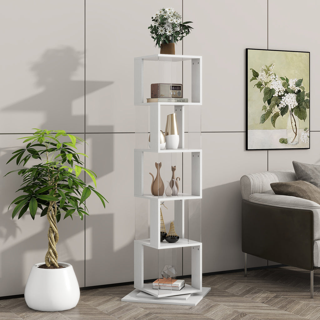 Leoglint 5 tier Rotating Bookshelf, Floor Rack Simple Bookcase  with Acrylic plate Student Multi-Function Creative Bookshelf for Living Room with anti-toppling base