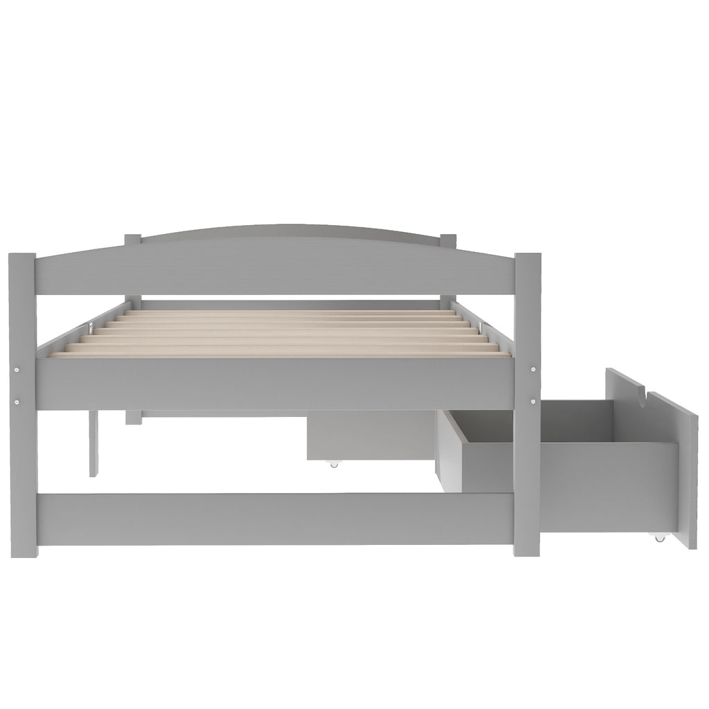 Leoglint Twin size platform bed frame, with two drawers, gray