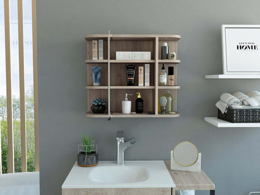 Leoglint Milan Medicine Cabinet, Six External Shelves Mirror, Three Internal Shelves -Light Gray