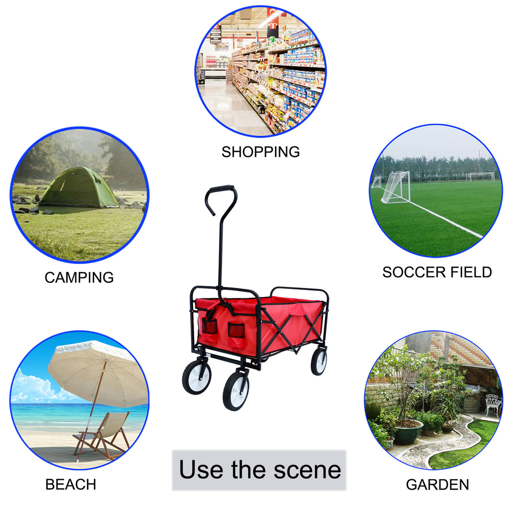 Leoglint Garden cart Folding Wagon Garden Shopping Beach Cart (Red)