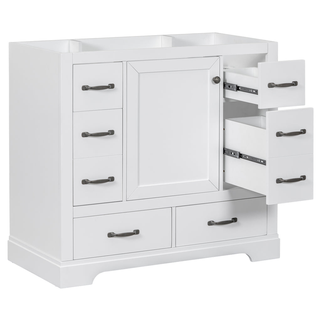 Leoglint 36" Bathroom Vanity without Sink, Cabinet Base Only, Six Drawers, Multi-Functional Drawer Divider, Adjustable Shelf, White