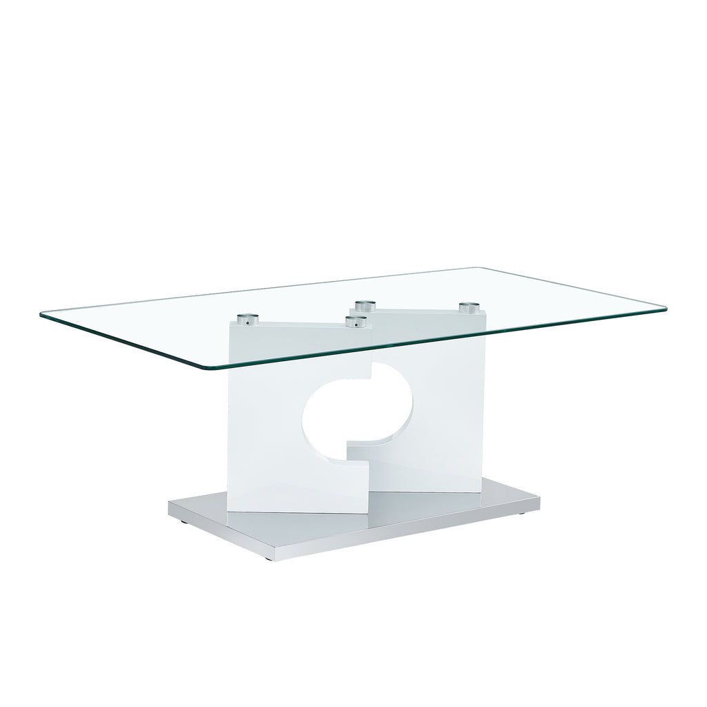 Leoglint A rectangular modern and fashionable coffee table with tempered glass tabletop and white MDF legs. Suitable for living room.47.2"*25.5"*18"