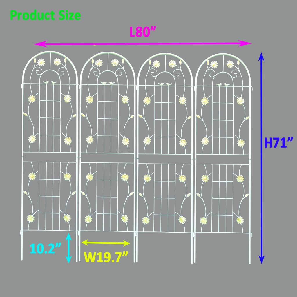 Leoglint 4 Pack Metal Garden Trellis 71" x 19.7" Rustproof Trellis for Climbing Plants Outdoor Flower Support Cream White