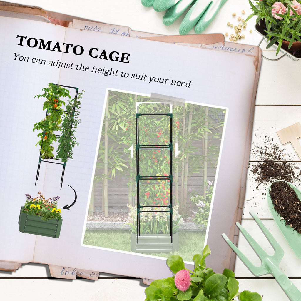 Leoglint Garden Trellis Galvanized Raised Garden Bed, 24" x 24" x 11.75" Outdoor Planter Box with Trellis Tomato Cage and Open Bottom for Climbing Vines, Vegetables, Flowers in Backyard, Garden, Patio, Green