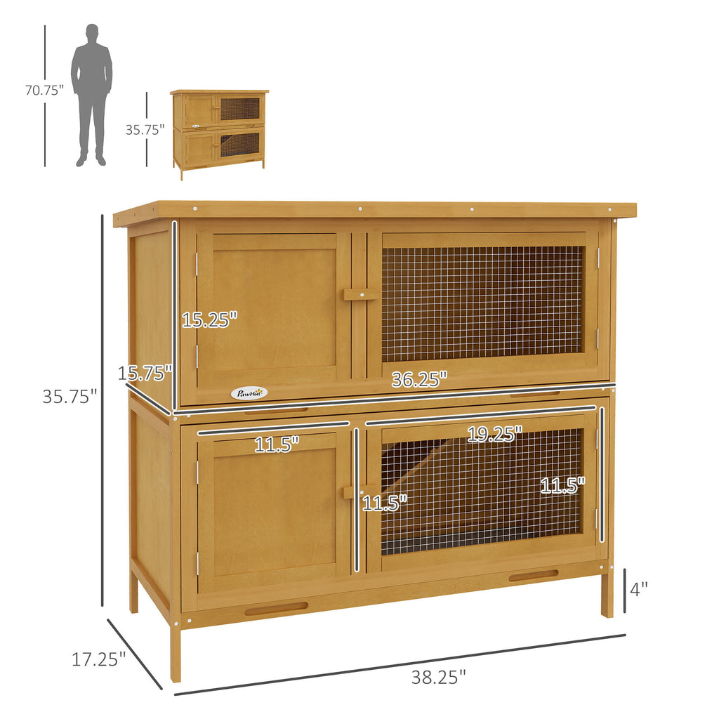 Leoglint Wooden Bunny Rabbit Hutch, Small Animal Habitat with Ramp, Removable Tray & Weatherproof Roof, Indoor/Outdoor, Yellow