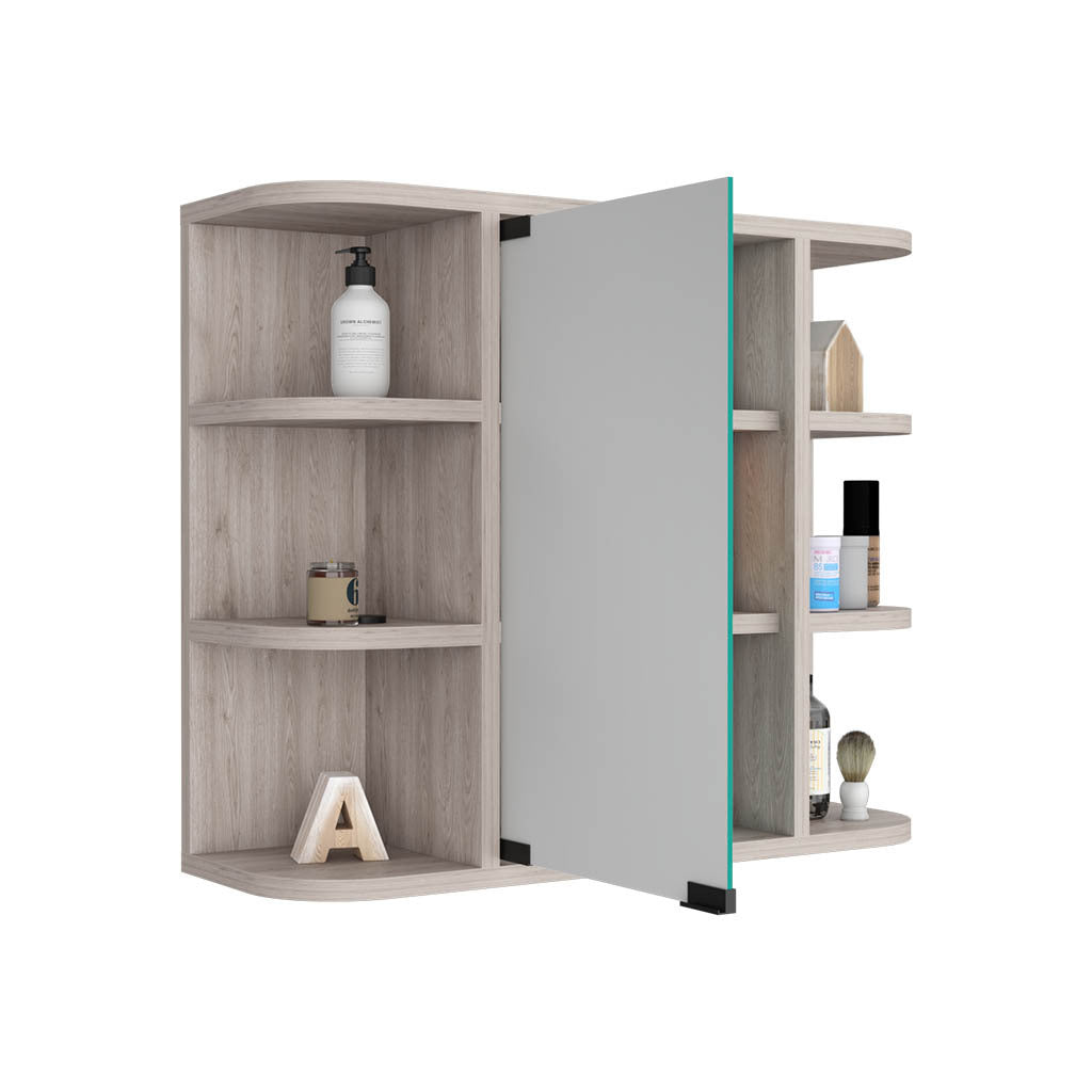 Leoglint Medicine Cabinet Milano, Six External Shelves Mirror, Light Gray Finish