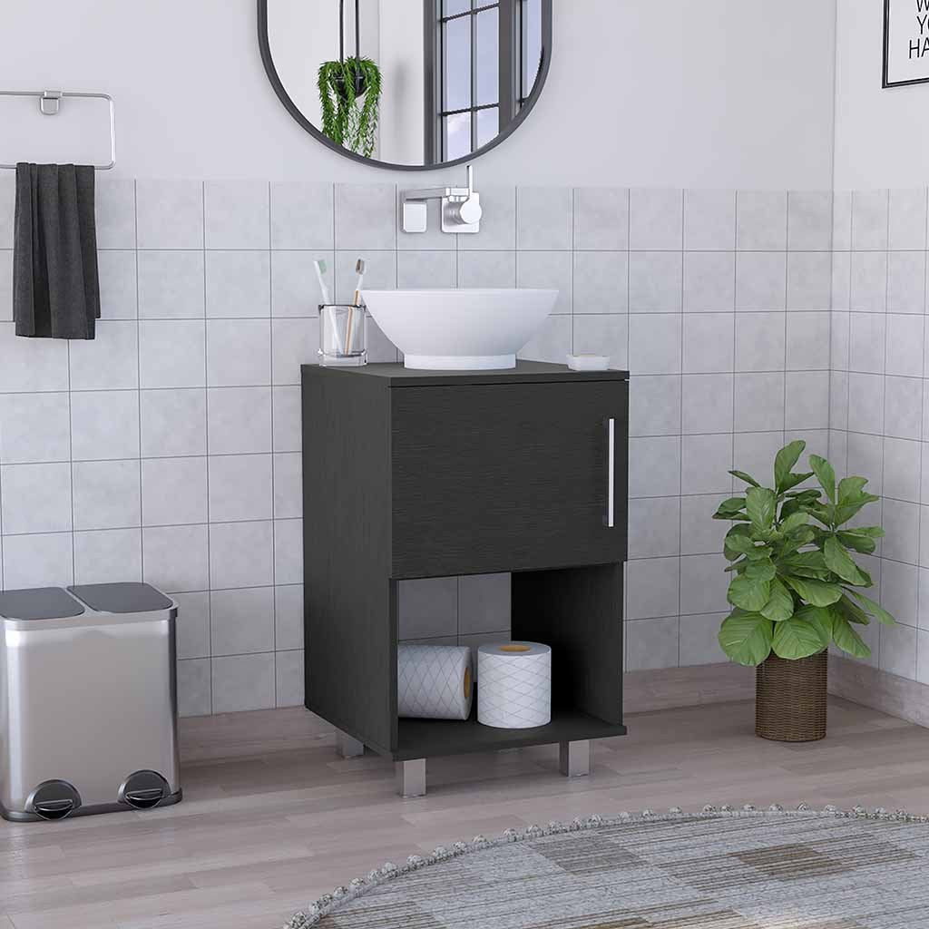 Leoglint Gouda 18" Single Bathroom Vanity, One Open Shelf, Single Door Cabinet -Black