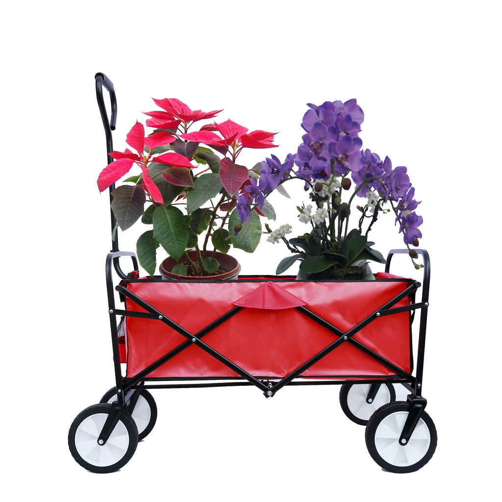 Leoglint Garden cart Folding Wagon Garden Shopping Beach Cart (Red)