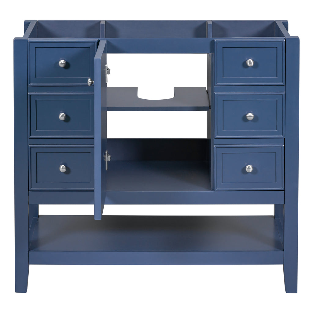 Leoglint 36" Bathroom Vanity without Sink, Cabinet Base Only, One Cabinet and three Drawers, Blue