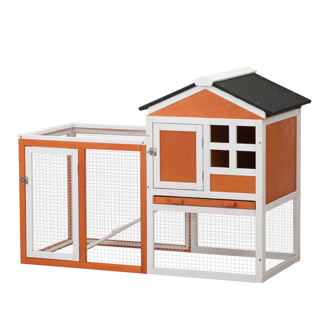 Leoglint 2-Story Wooden Rabbit Hutch Bunny Cage, Chicken Coop, Pet House for Small Animals, Orange + White