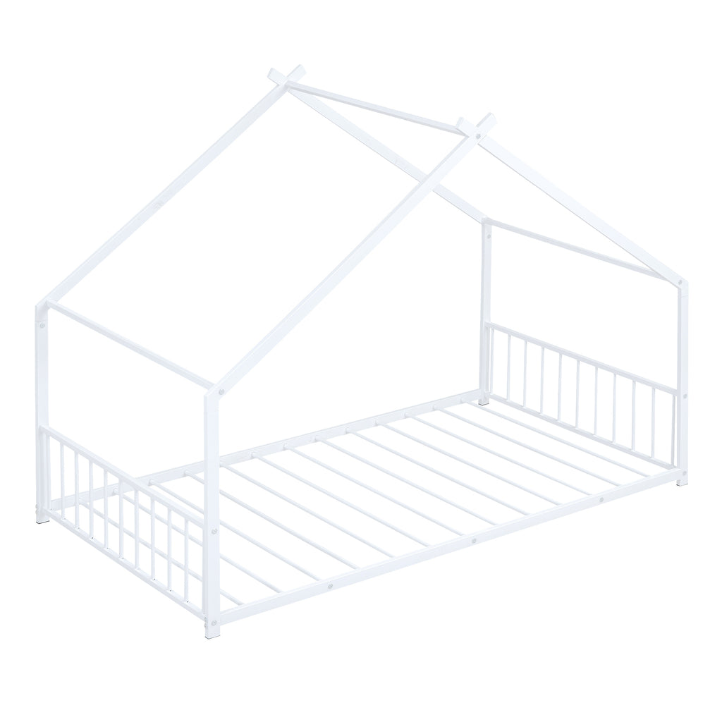 Leoglint Twin Size Metal House Bed Frame, White