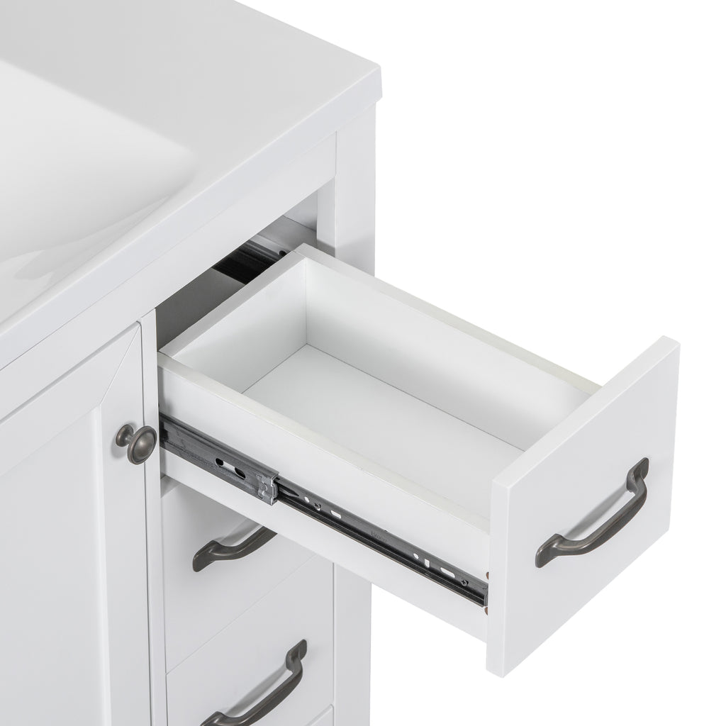 Leoglint 36" Bathroom Vanity without Sink, Cabinet Base Only, Six Drawers, Multi-Functional Drawer Divider, Adjustable Shelf, White