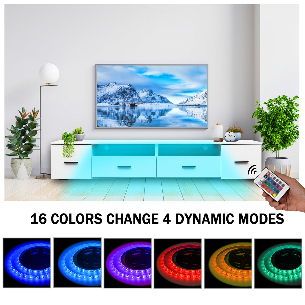 Leoglint White TV Stand for Living Room,  Modern Entertainment Center Stand for TV Up to 90 Inch, Large Led TV Stand with 4 Storage Drawers, High Glossy Waterproof  TV Console, TV Table Media Furniture