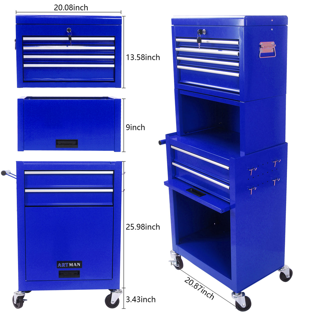 Leoglint High Capacity Rolling Tool Chest with Wheels and Drawers, 6-Drawer Tool Storage Cabinet--BLUE