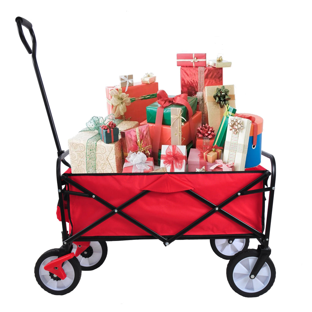 Leoglint Garden cart Folding Wagon Garden Shopping Beach Cart (Red)