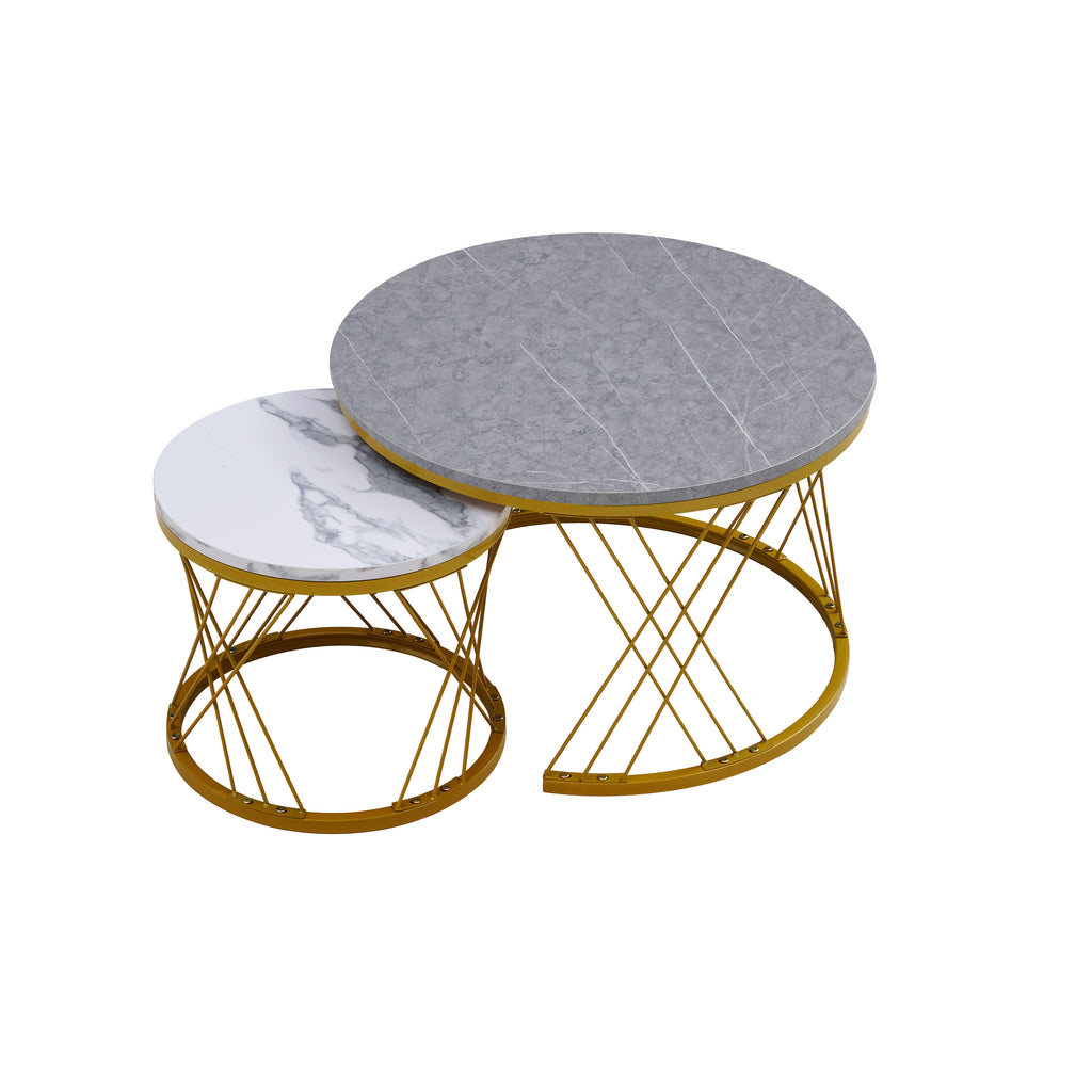 Leoglint Modern Minimalist Nesting Coffee Table for Living Room - Wooden Top and Metal Legs