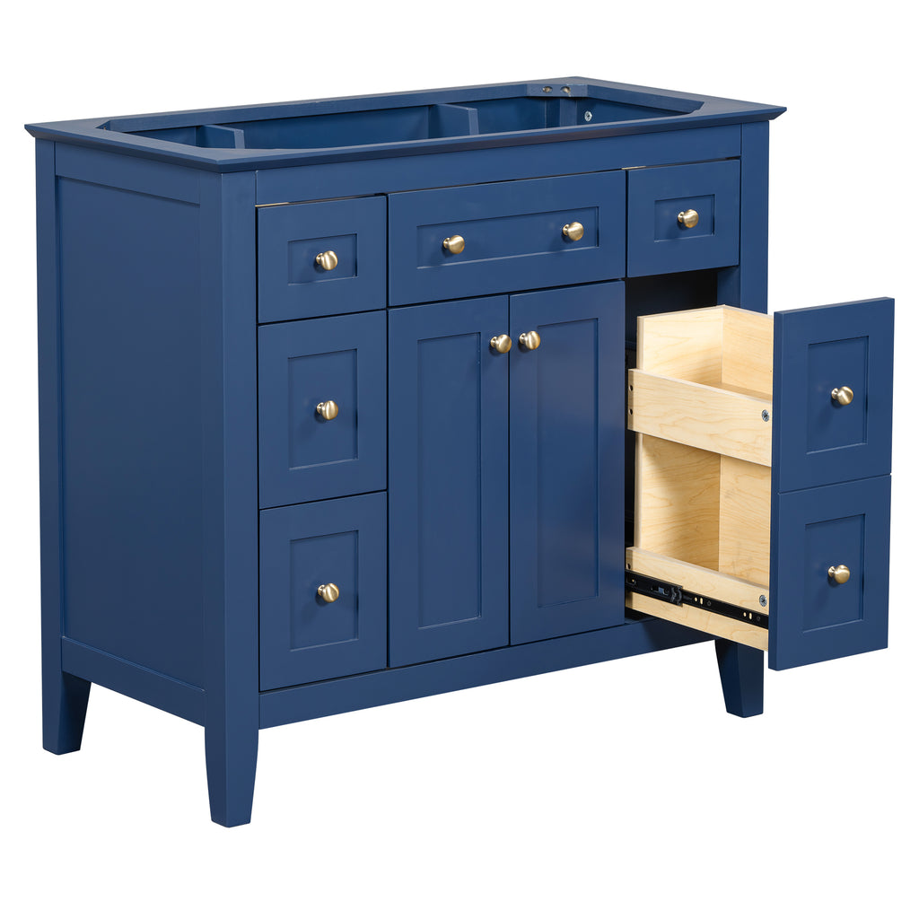 Leoglint 36'' Bathroon Vanity without Sink, Modern Freestanding Single Bathroom Cabinet with 6 Drawers & 2 Cabinets, Storage Cabinet for Bathroom, Solid Wood Frame Vanity Set, Blue (NOT INCLUDE SINK)