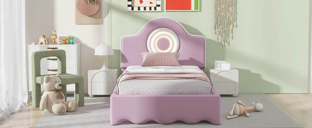 Leoglint Twin Size Upholstered Platform Bed Frame with LED Headboard, Pink