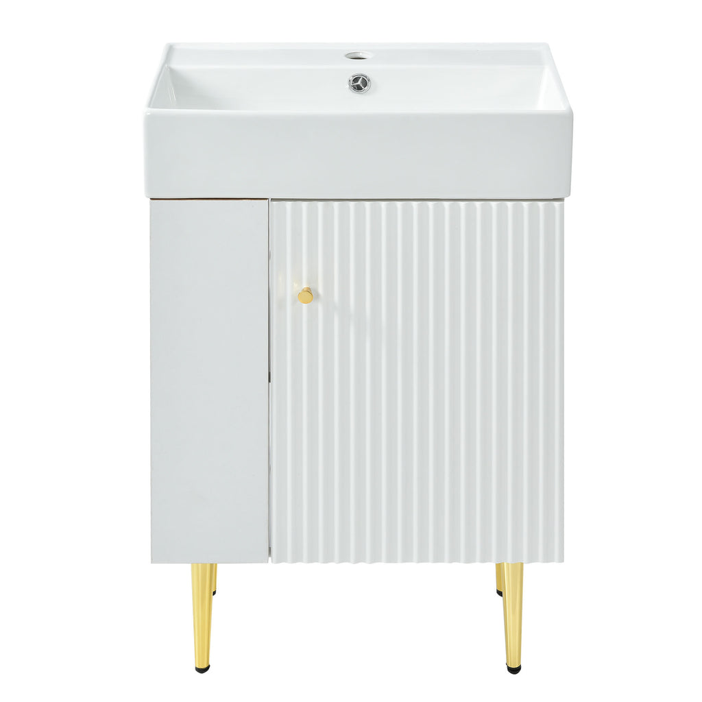 Leoglint 21.6" white Bathroom vanity, Combo Cabinet, Bathroom Storage Cabinet, Single Ceramic Sink, Left side storage