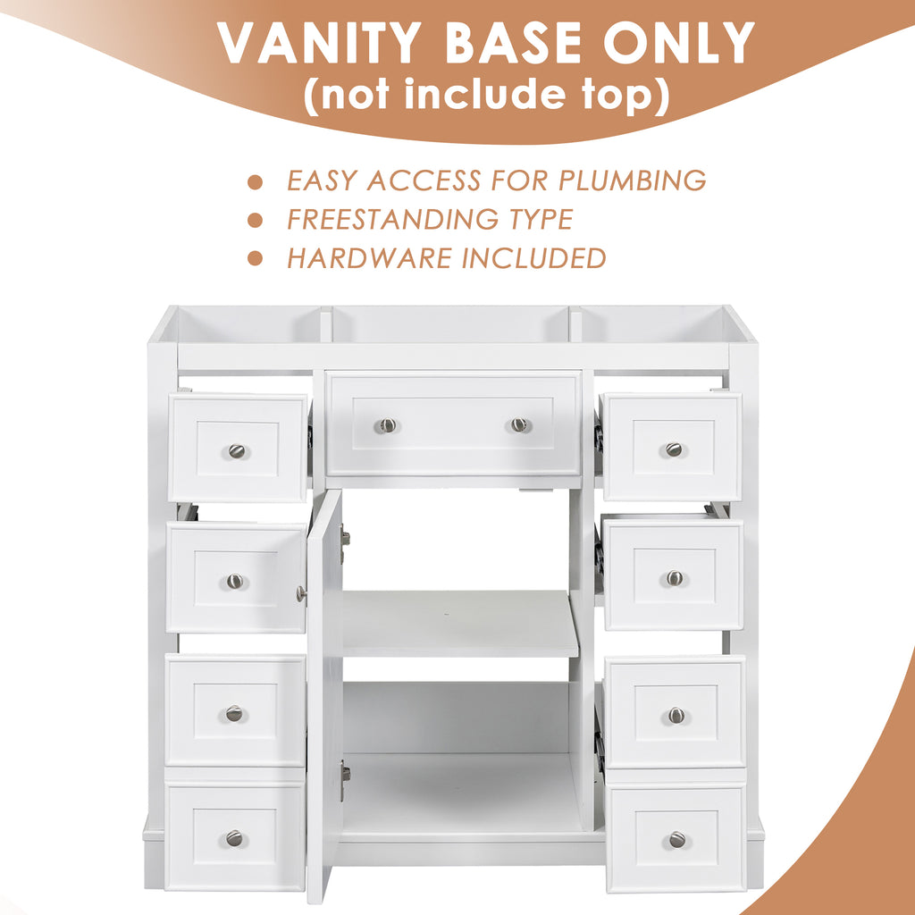 Leoglint 36" Bathroom Vanity without Sink, Cabinet Base Only, One Cabinet and Six Drawers, White