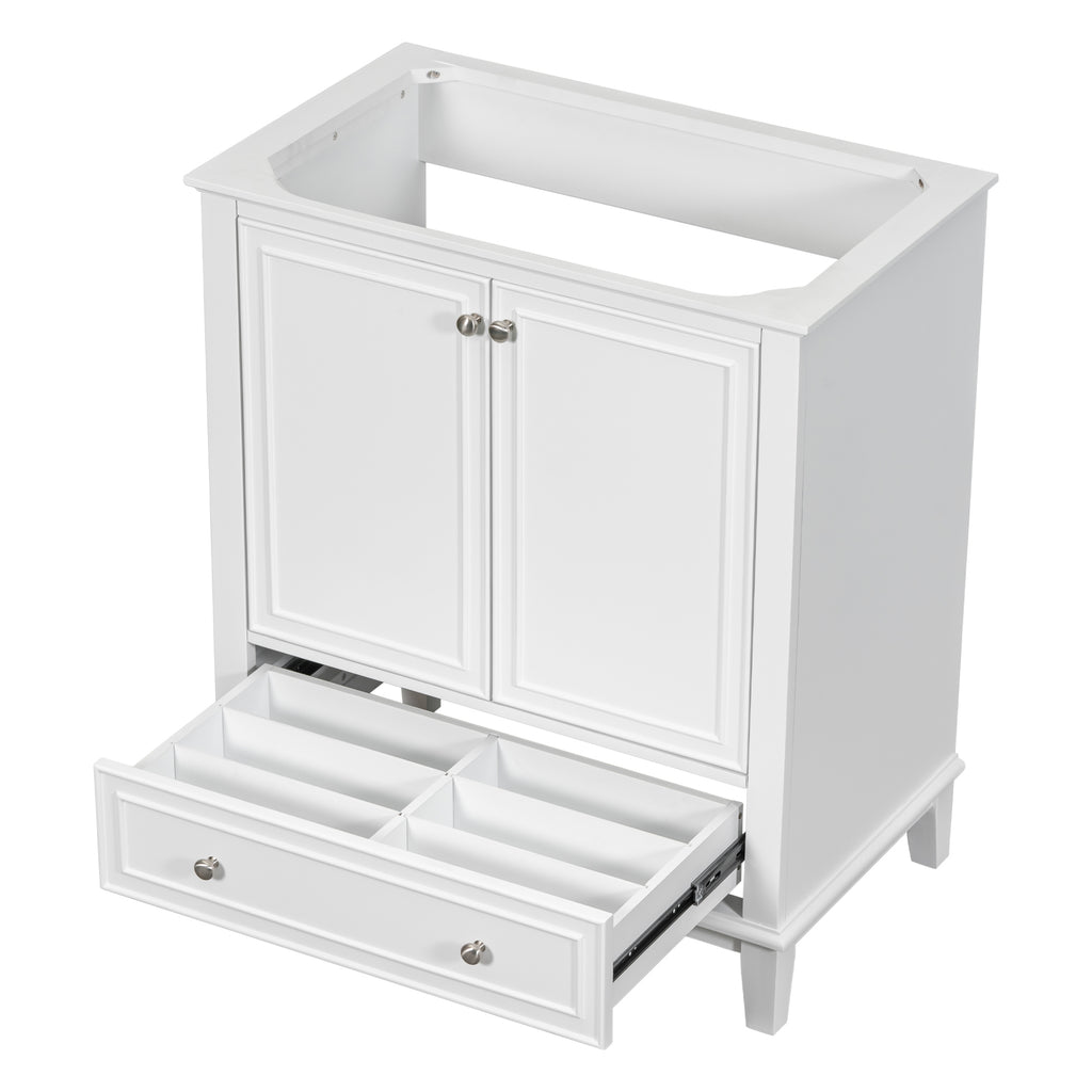 Leoglint 30" Bathroom Vanity without Sink, Base Only, Multi-functional Bathroom Cabinet with Doors and Drawer, Solid Frame and MDF Board, White