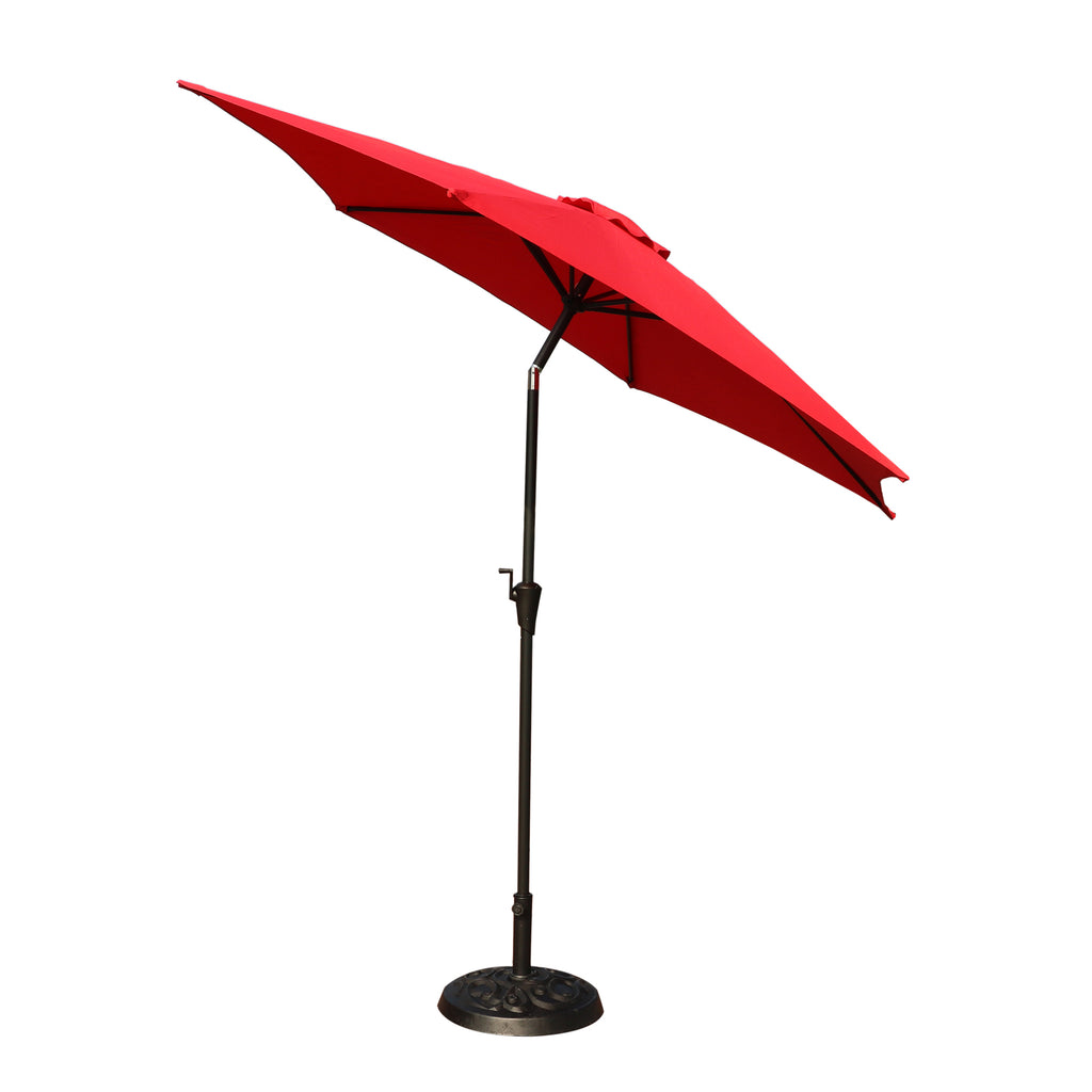 Leoglint 8.8 feet Aluminum Patio Outdoor Umbrella, Patio Umbrella, Market Umbrella with 33 pounds Round Resin Umbrella Base, Push Button Tilt and Crank lift, Red