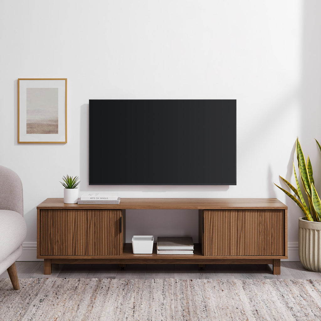 Leoglint Modern Fluted-Door Minimalist TV Stand for TVs up to 65 inches – Mocha